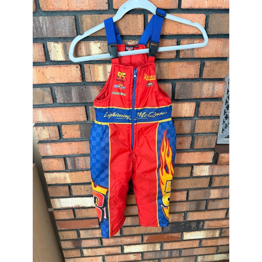 Disney Pixar Cars Lightning McQueen Snow Bibs Overalls Kids 2T